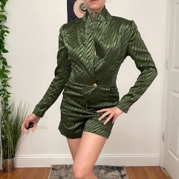 Retrofete Stripped Jana Romper Single Button Long Sleeve Size XS Green - Picture 1 of 16